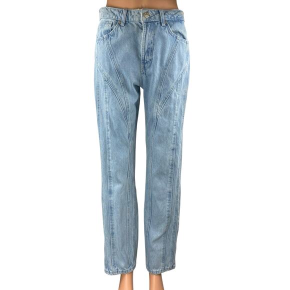 Zara Denim - Zara Women's Blue Seamed Paneled High Waisted Straight Denim Jeans Pants Size 6